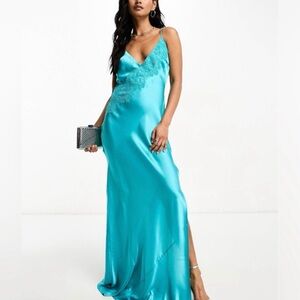 NWOT Elegant Teal Satin Maxi slip dress